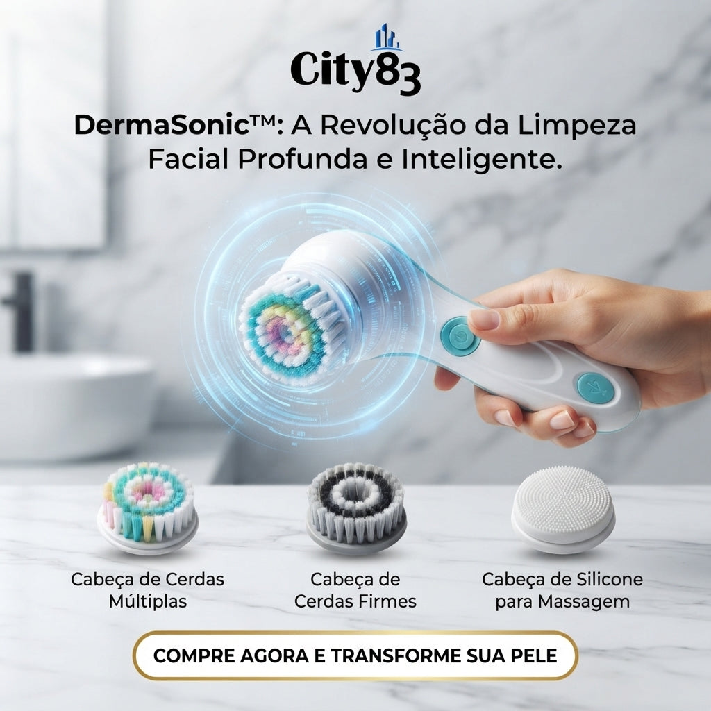 ✨ DermaSonic™ Escova Facial Multifuncional 5 em 1 [Limpeza Profunda Sem Agressão]