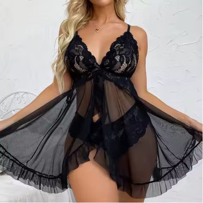 ÉclairFemme Babydoll Sensual Renda & Tule – Lingerie Feminina