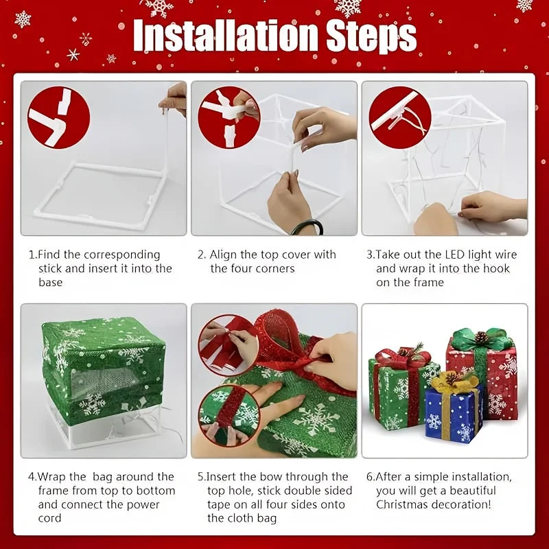 Caixas de Presente Mágicas com LED (Kit com 3 Unidades)