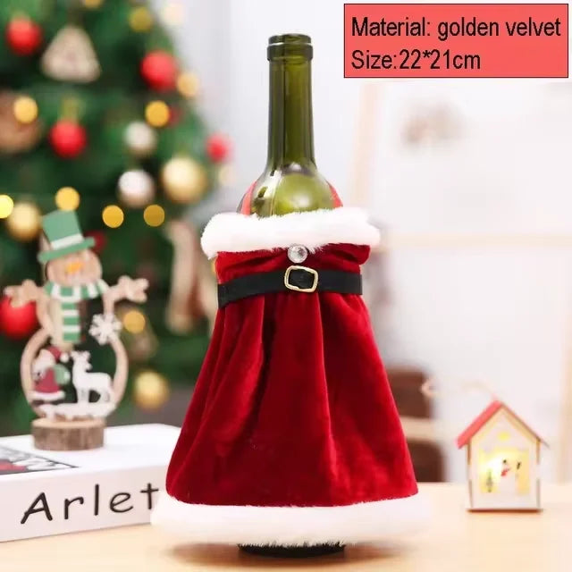 Par Casal Noel em Veludo: Capa Decorativa de Natal para Vinhos
