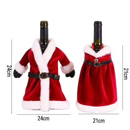 Par Casal Noel em Veludo: Capa Decorativa de Natal para Vinhos