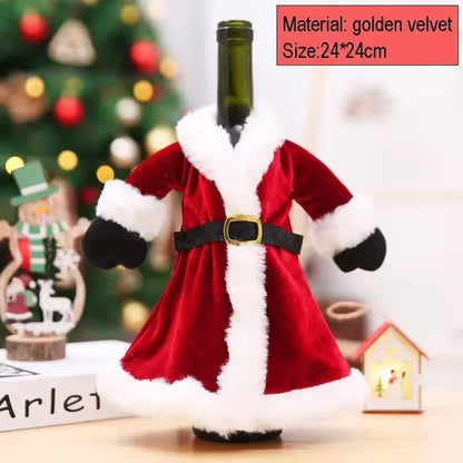 Par Casal Noel em Veludo: Capa Decorativa de Natal para Vinhos