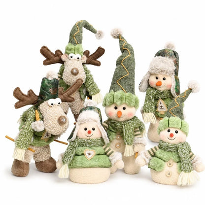 Boneco de Neve e Rena de Pelúcia Decorativa - Coleção Inverno Verde
