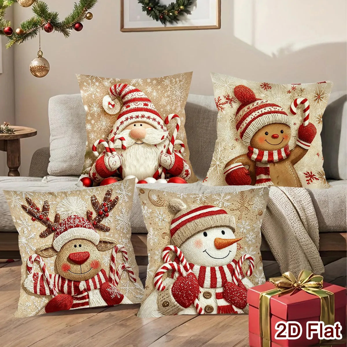 Conjunto de Capas de Almofada - Edição Especial de Natal (4 Peças)