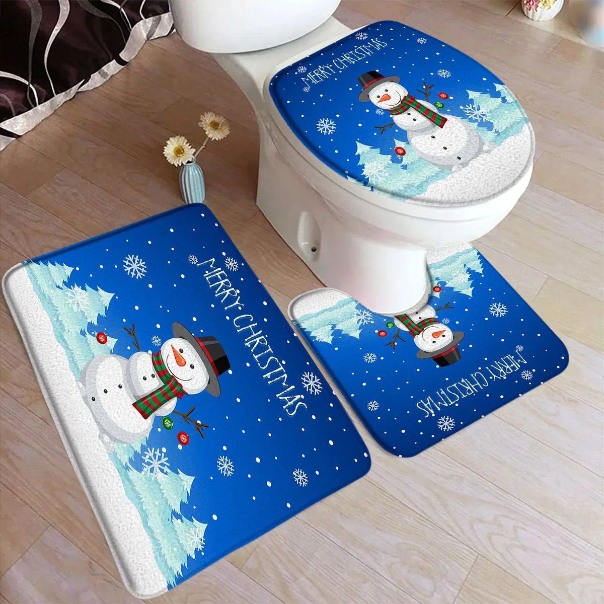 Conjunto Decorativo de Banheiro Natal - Kit 3 Peças