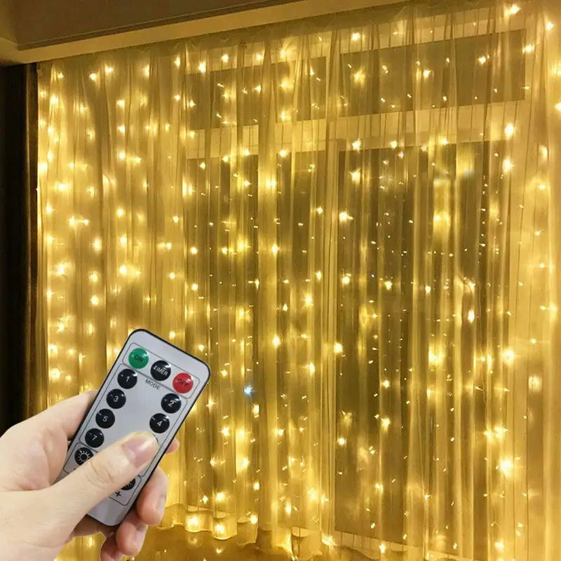 Cascata de Luzes Mágica: Cortina LED USB com Controle e 8 Efeitos de Luz