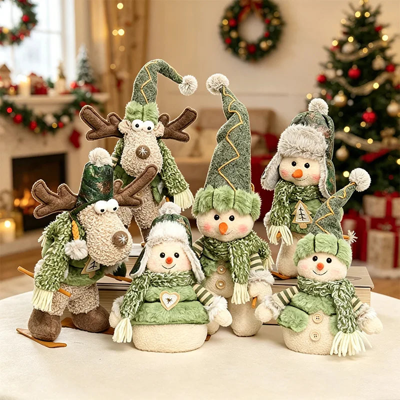 Boneco de Neve e Rena de Pelúcia Decorativa - Coleção Inverno Verde