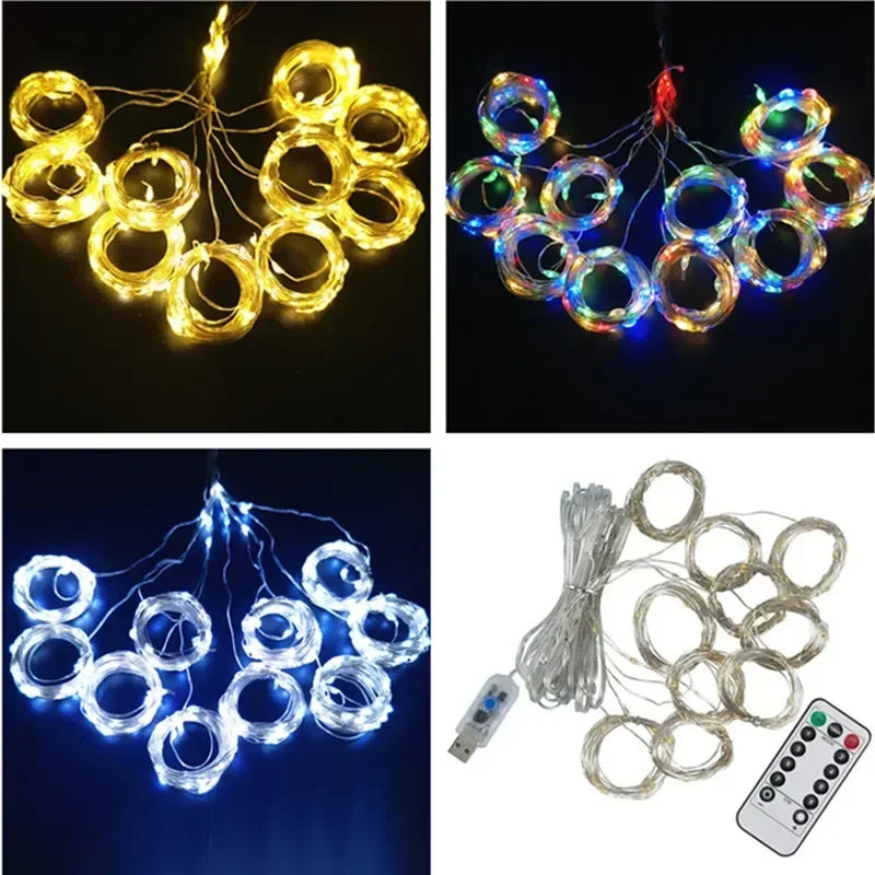 Cascata de Luzes Mágica: Cortina LED USB com Controle e 8 Efeitos de Luz