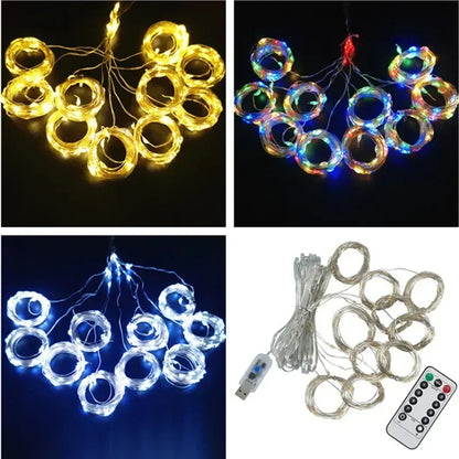 Cascata de Luzes Mágica: Cortina LED USB com Controle e 8 Efeitos de Luz