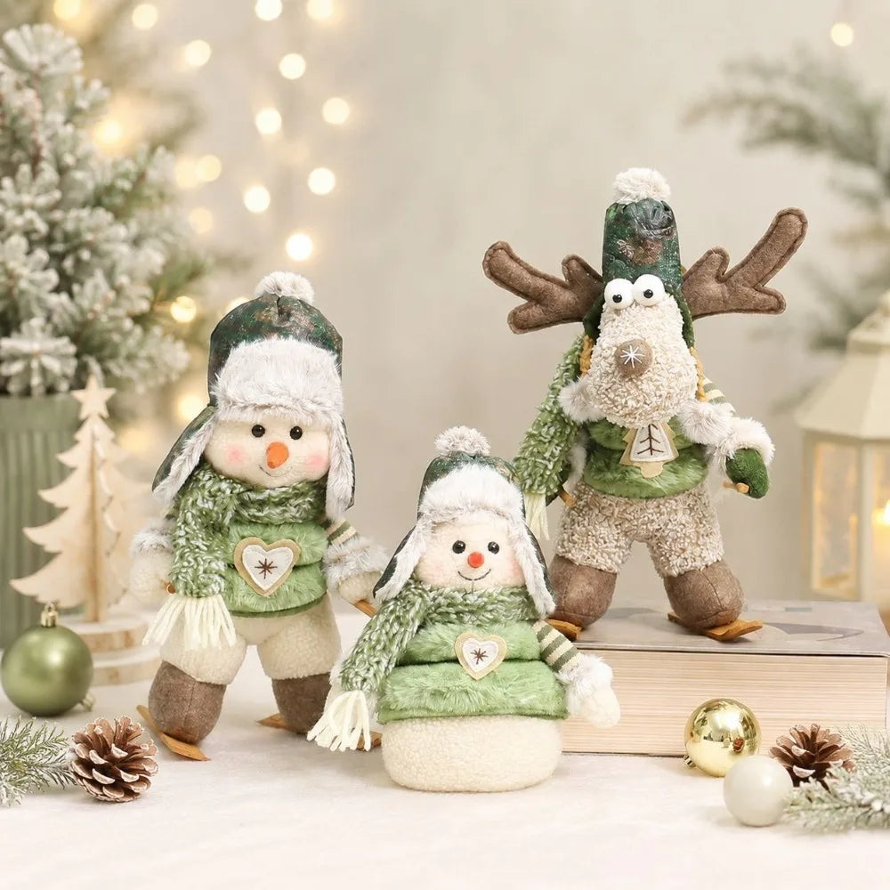 Boneco de Neve e Rena de Pelúcia Decorativa - Coleção Inverno Verde