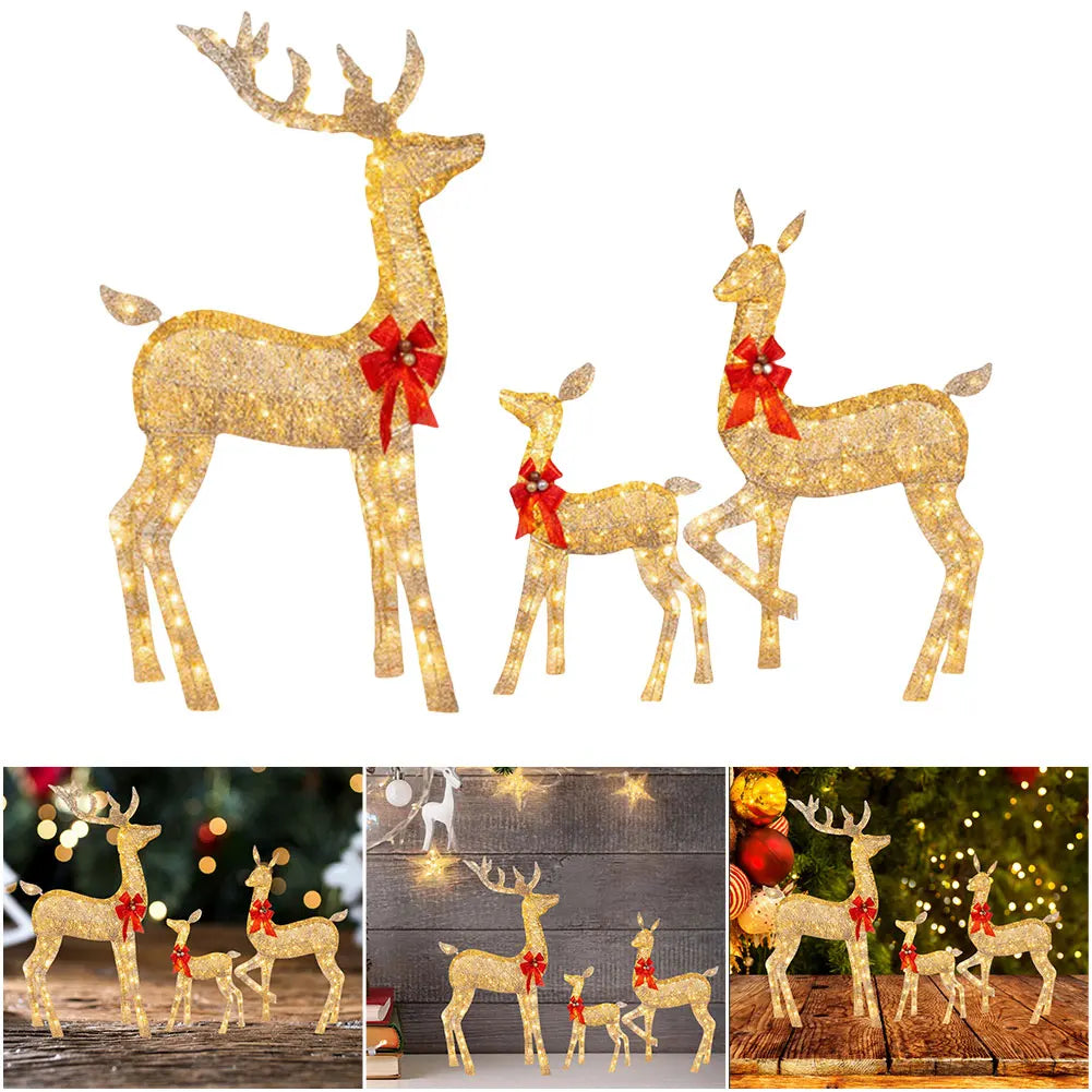 Luzes de Natal: Kit Família de Renas Luminosas para Mesa, Rack e Varanda