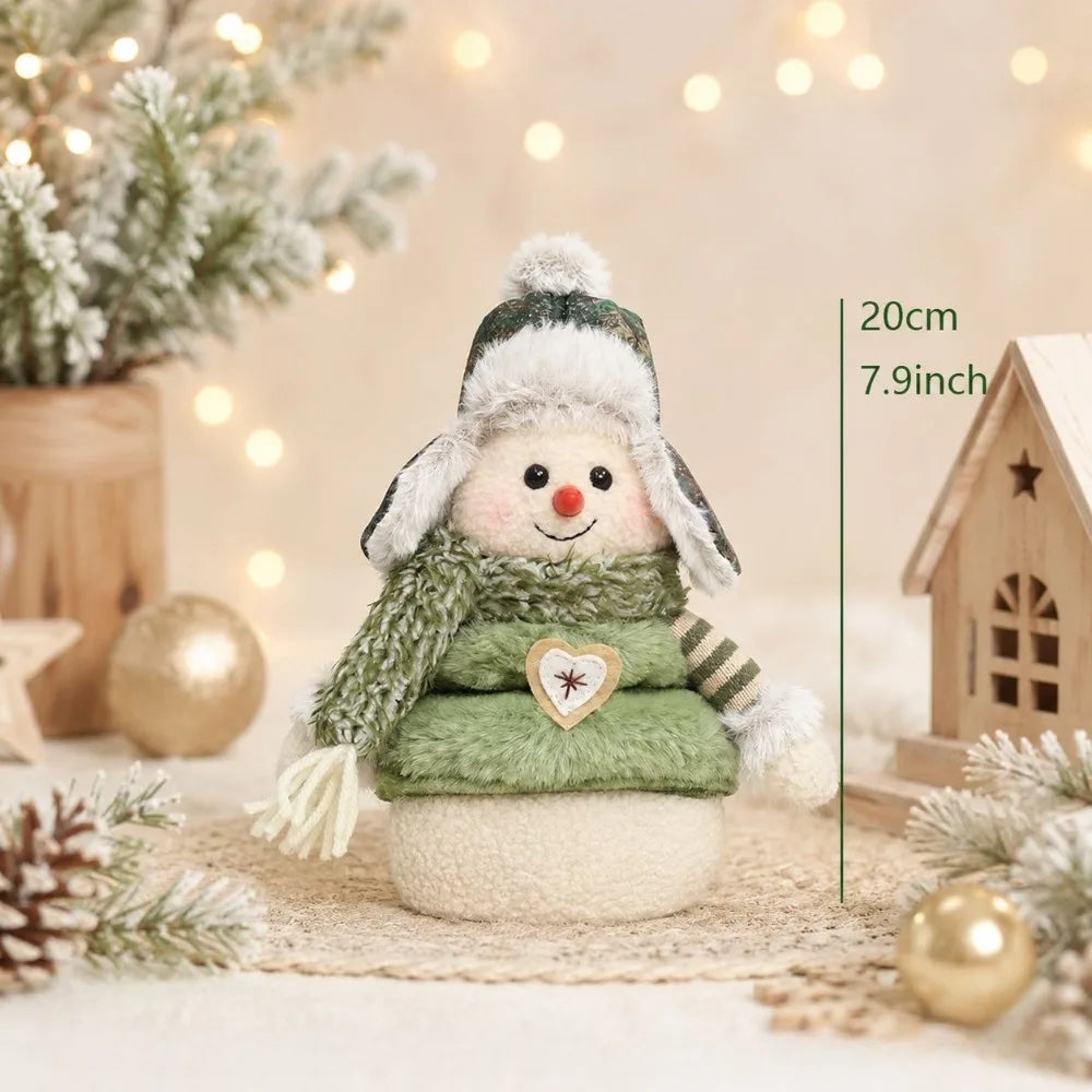 Boneco de Neve e Rena de Pelúcia Decorativa - Coleção Inverno Verde