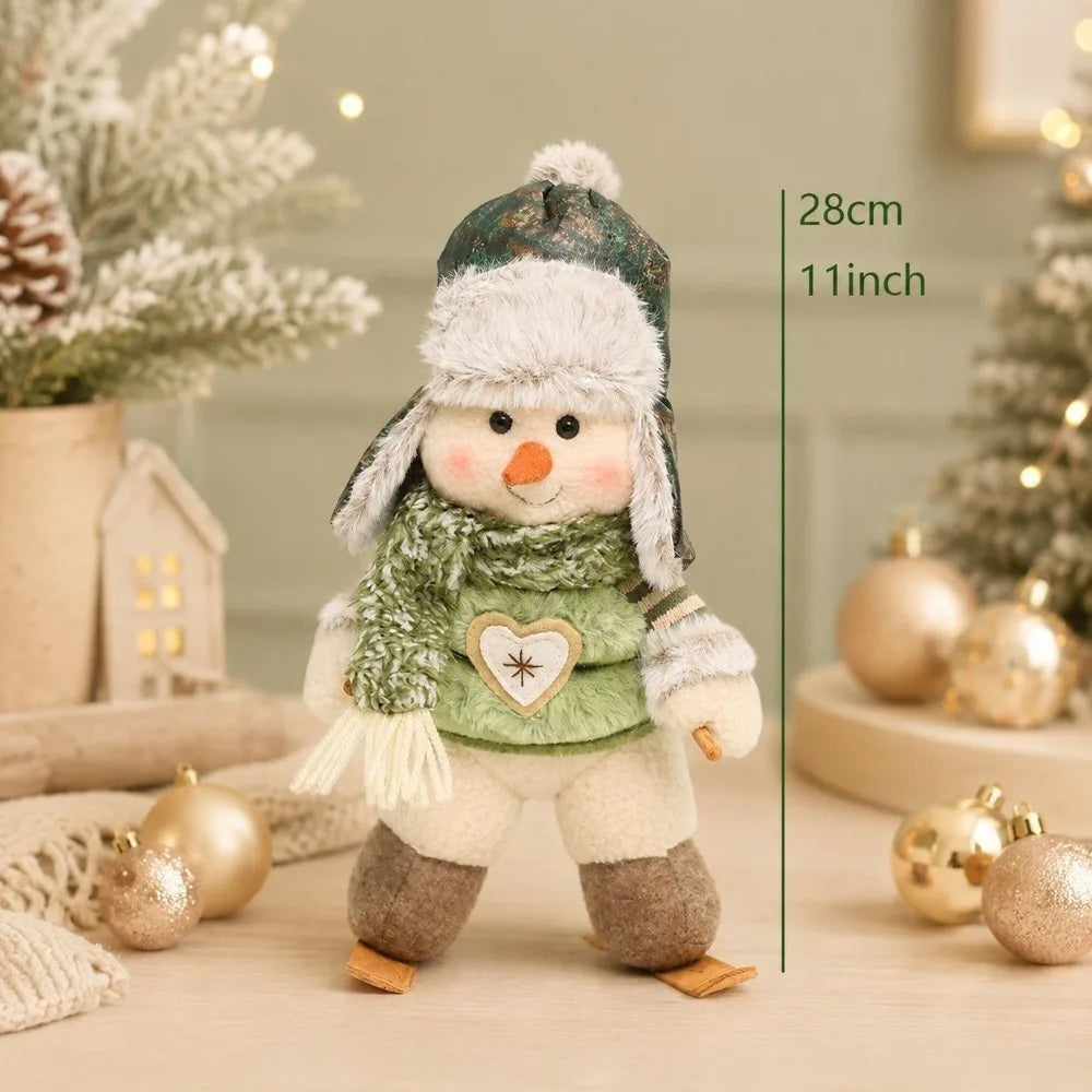 Boneco de Neve e Rena de Pelúcia Decorativa - Coleção Inverno Verde