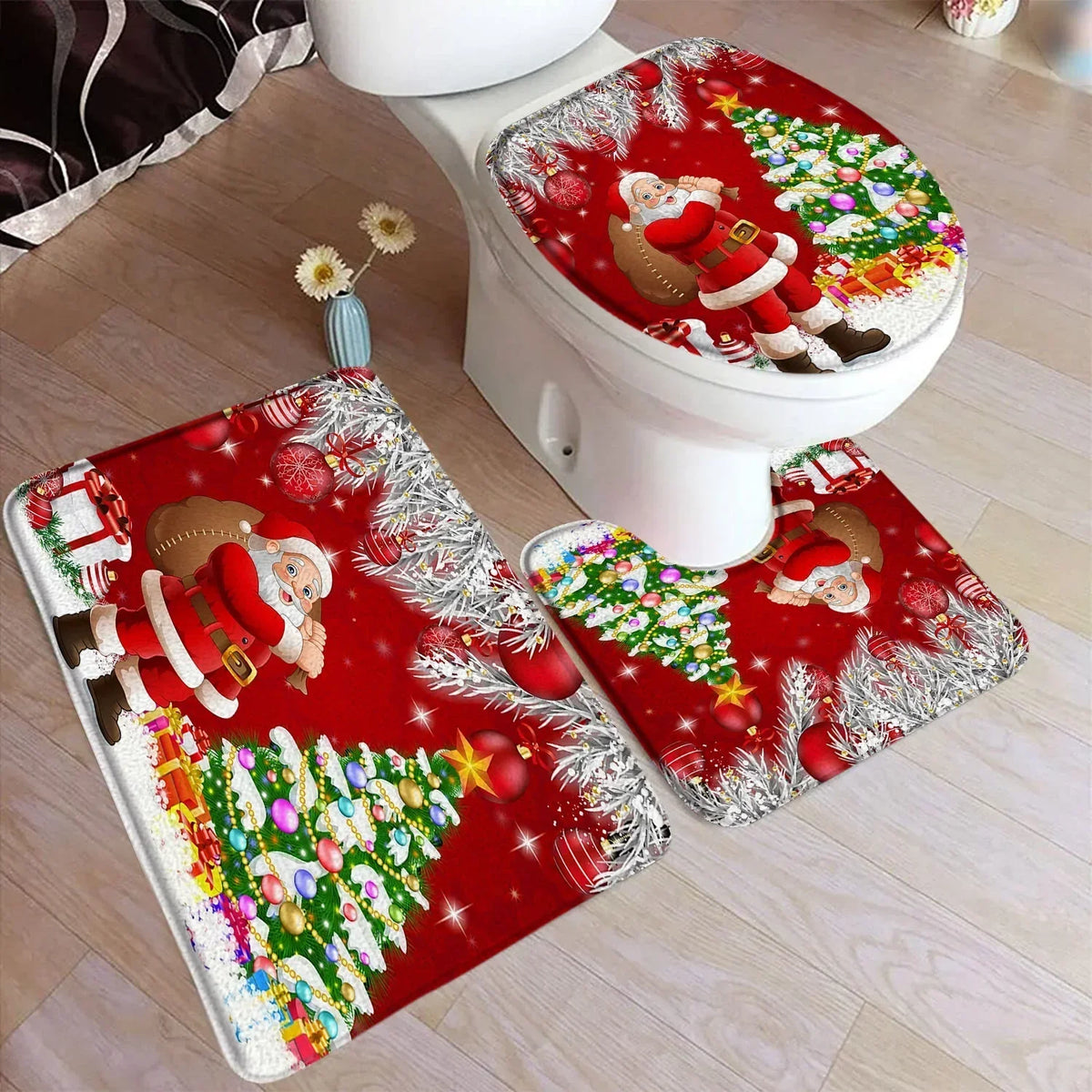 Conjunto Decorativo de Banheiro Natal - Kit 3 Peças
