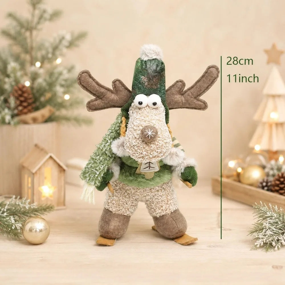 Boneco de Neve e Rena de Pelúcia Decorativa - Coleção Inverno Verde