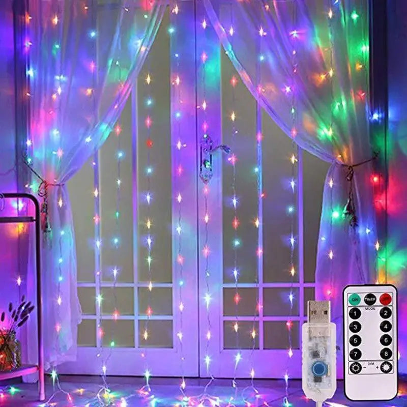 Cascata de Luzes Mágica: Cortina LED USB com Controle e 8 Efeitos de Luz