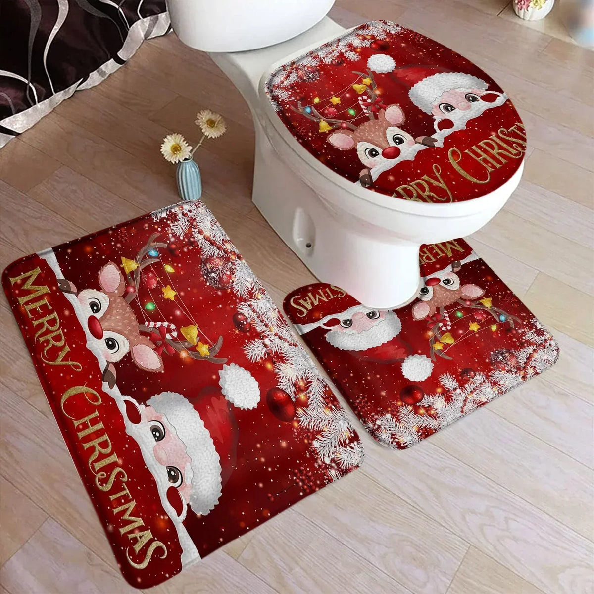 Conjunto Decorativo de Banheiro Natal - Kit 3 Peças