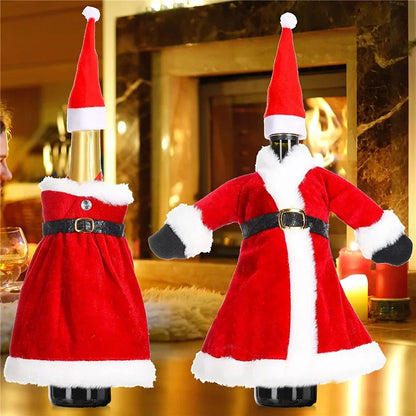 Par Casal Noel em Veludo: Capa Decorativa de Natal para Vinhos