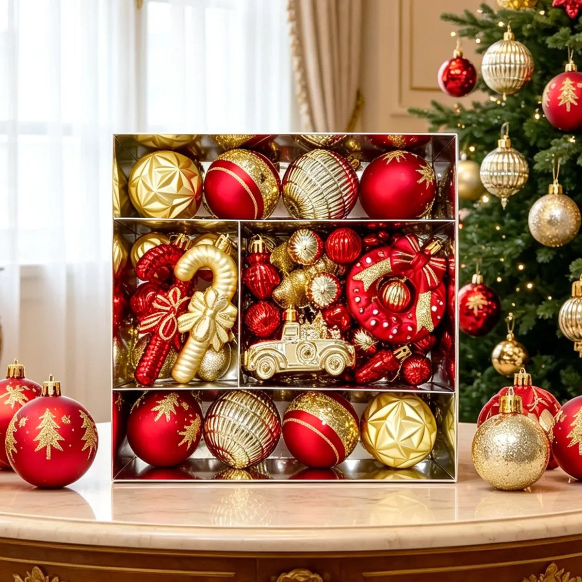 Conjunto Luxo de Enfeites Natalinos - Coleção Completa 51 Peças