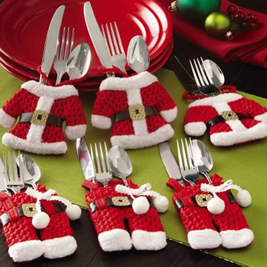 Enfeite de Mesa Posta Natalina: Porta-Talheres Roupinha do Noel (6 un)