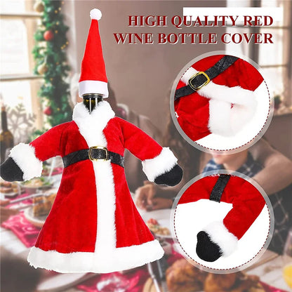 Par Casal Noel em Veludo: Capa Decorativa de Natal para Vinhos