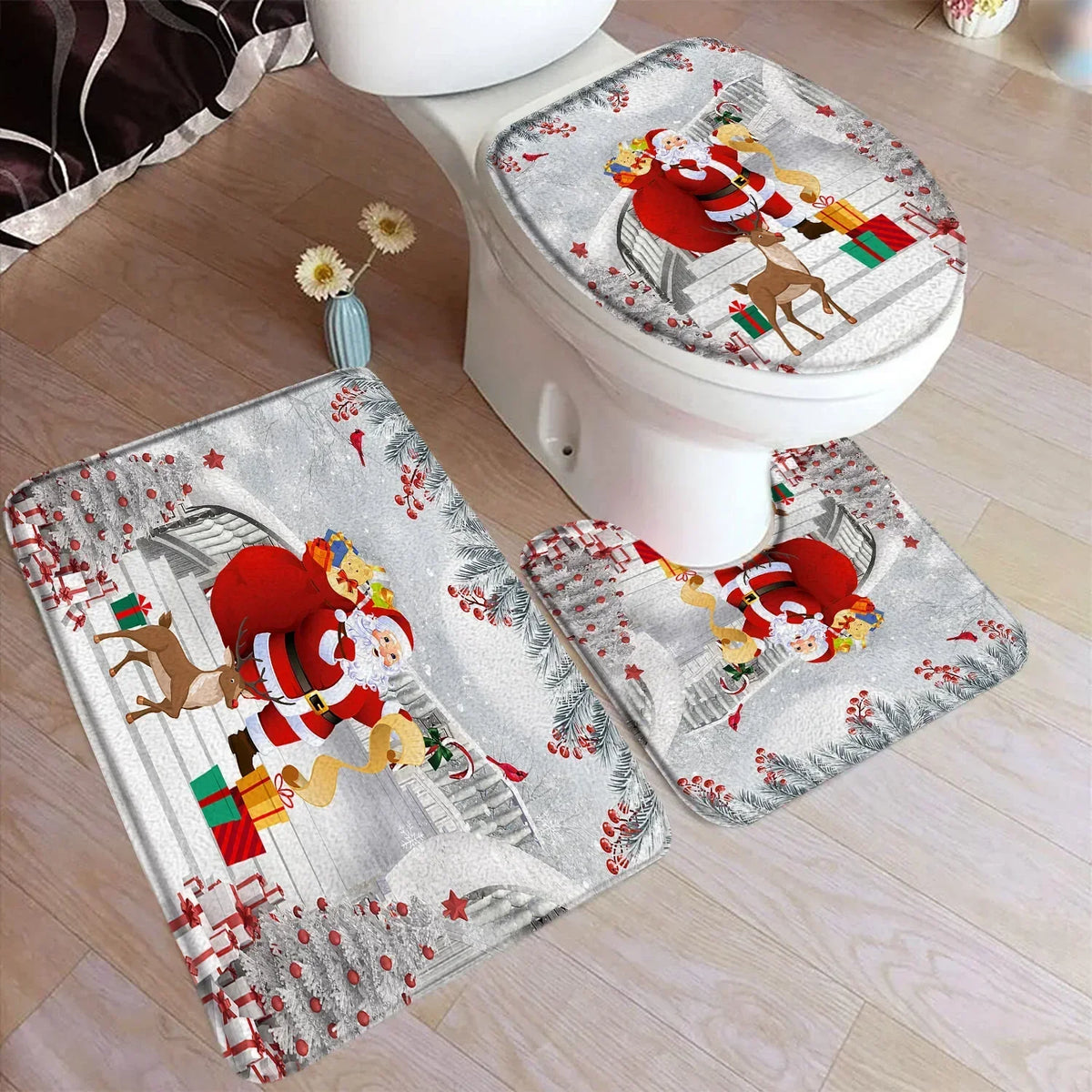 Conjunto Decorativo de Banheiro Natal - Kit 3 Peças