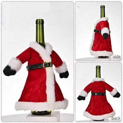 Par Casal Noel em Veludo: Capa Decorativa de Natal para Vinhos