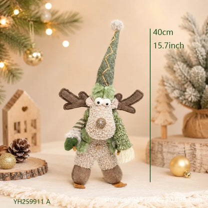 Boneco de Neve e Rena de Pelúcia Decorativa - Coleção Inverno Verde