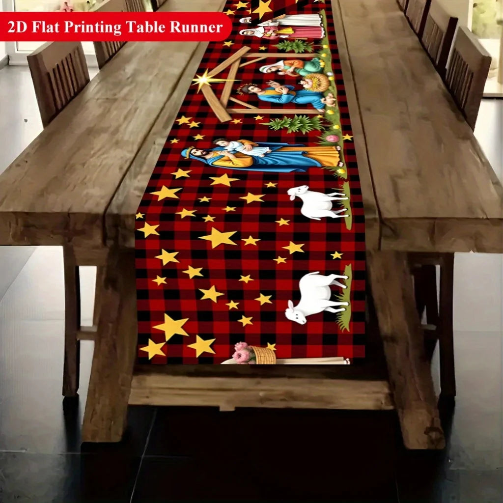 Fé e Tradição na Ceia: Trilho de Mesa Sagrada Família com Natividade