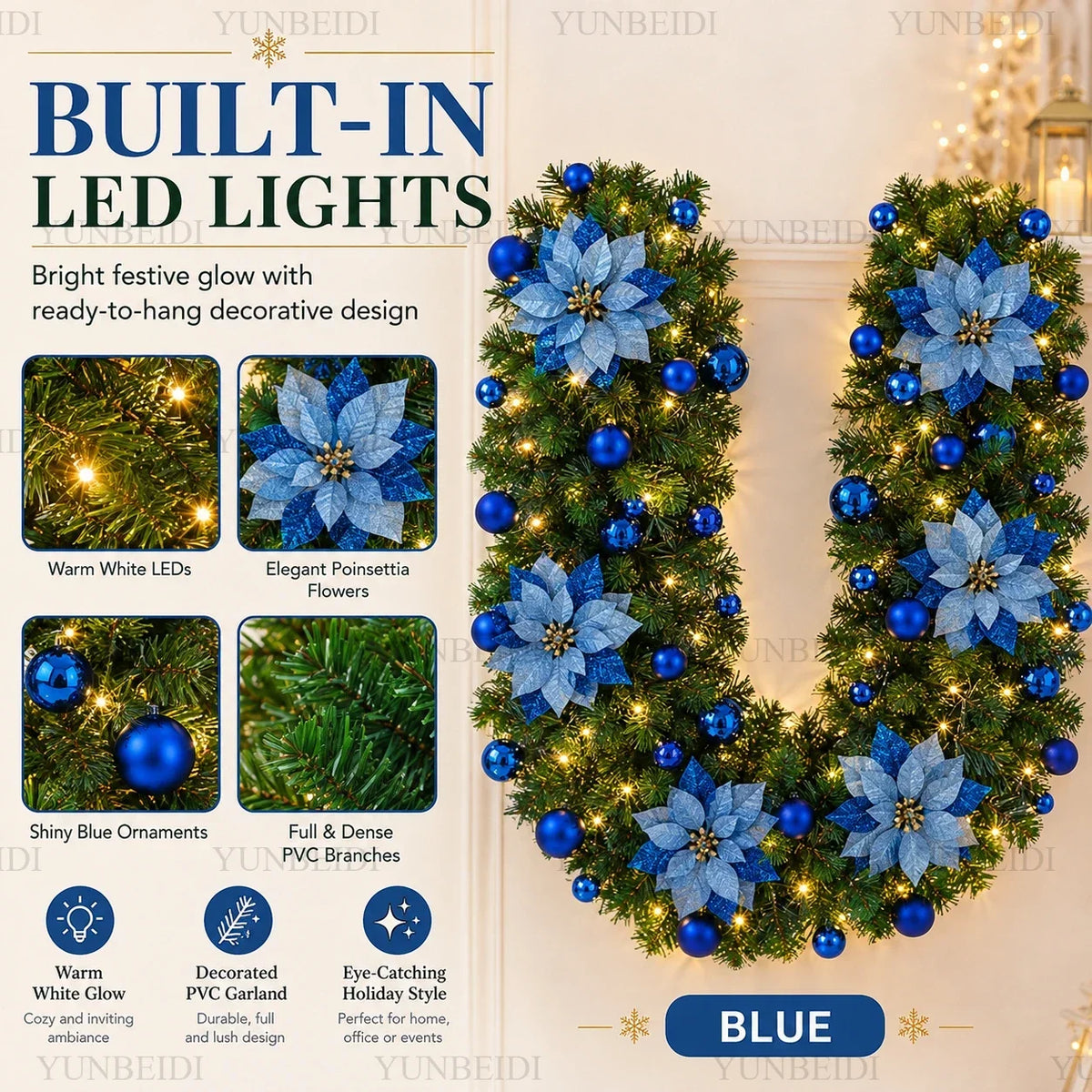 Festão de Natal Decorado com LED 1,5m