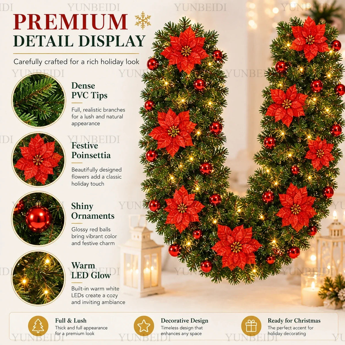 Festão de Natal Decorado com LED 1,5m