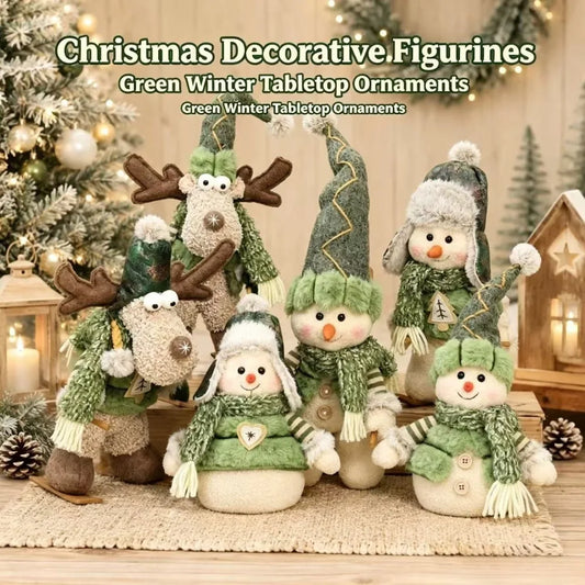 Boneco de Neve e Rena de Pelúcia Decorativa - Coleção Inverno Verde