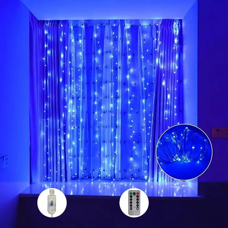 Cascata de Luzes Mágica: Cortina LED USB com Controle e 8 Efeitos de Luz