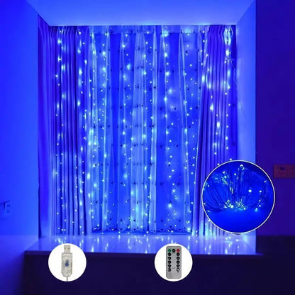 Cascata de Luzes Mágica: Cortina LED USB com Controle e 8 Efeitos de Luz