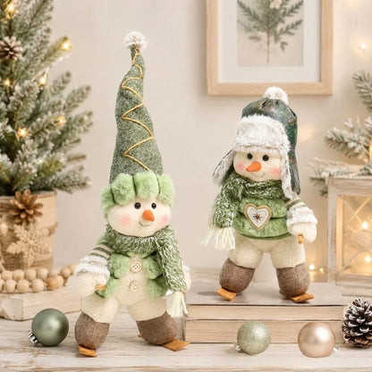 Boneco de Neve e Rena de Pelúcia Decorativa - Coleção Inverno Verde