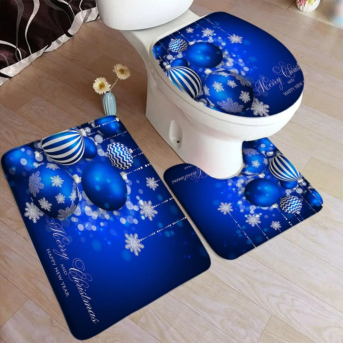Conjunto Decorativo de Banheiro Natal - Kit 3 Peças