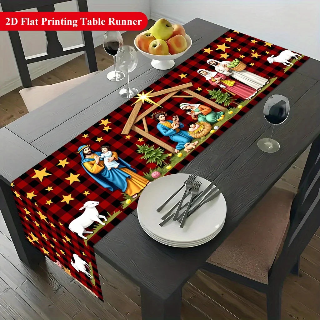 Fé e Tradição na Ceia: Trilho de Mesa Sagrada Família com Natividade