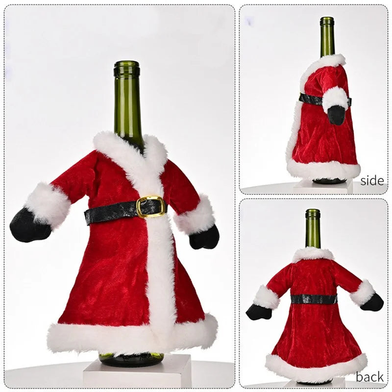 Par Casal Noel em Veludo: Capa Decorativa de Natal para Vinhos