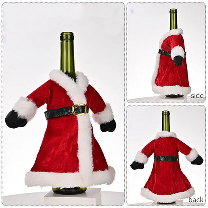 Par Casal Noel em Veludo: Capa Decorativa de Natal para Vinhos