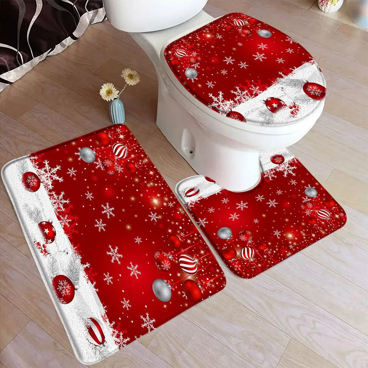 Conjunto Decorativo de Banheiro Natal - Kit 3 Peças
