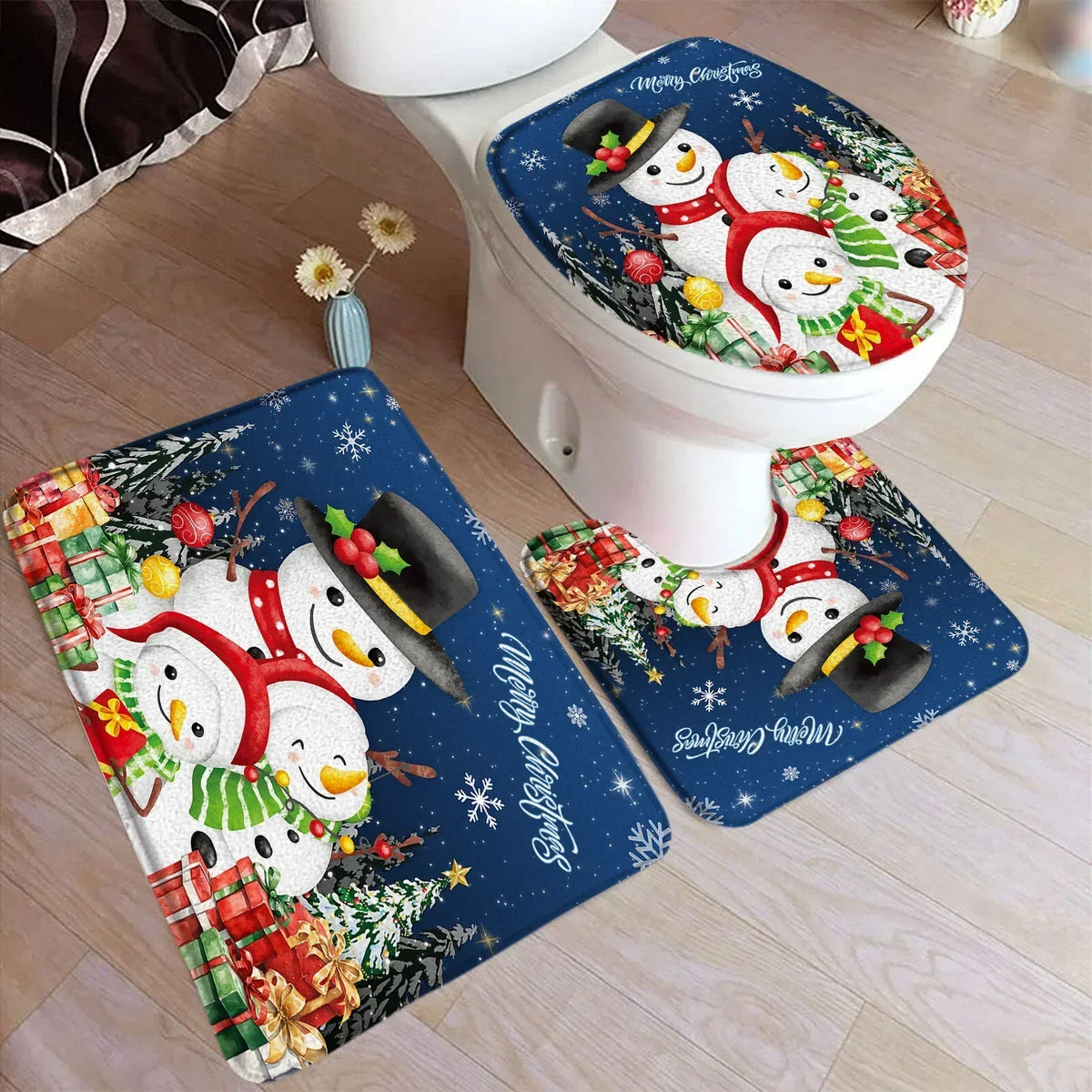 Conjunto Decorativo de Banheiro Natal - Kit 3 Peças